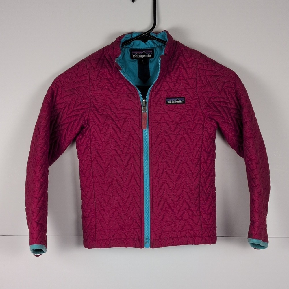 Patagonia Girls S (7-8) Pink/Teal Quilted Stand Up Collar Jacket